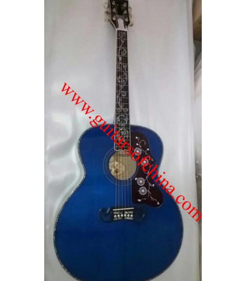 Chibson j200 acoustic guitar vine inlays-blue